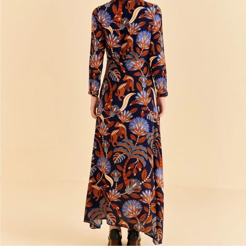 NWT Farm Rio Nature Beauty Blue Long Sleeve Maxi Dress Boho Fall - Picture 9 of 9